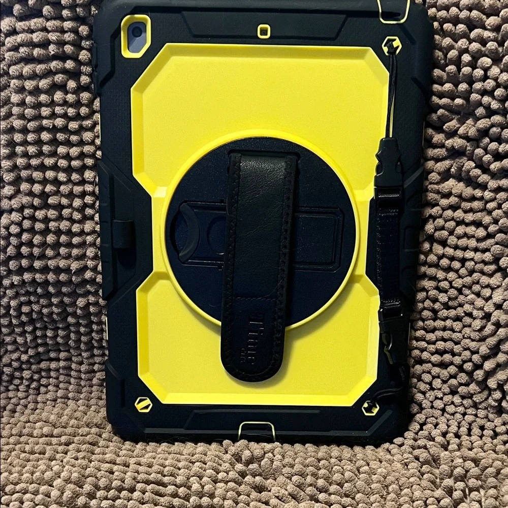 Yellow Shockproof iPad Case with Hand Strap and shoulder strap
